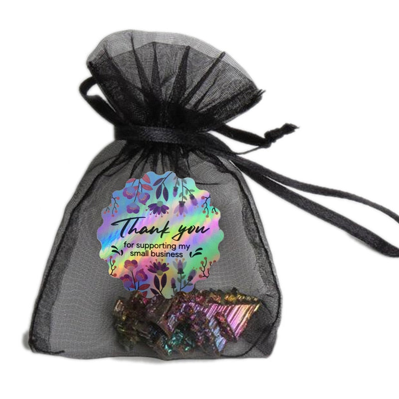 Bling holographic scalloped thank you stickers - 50