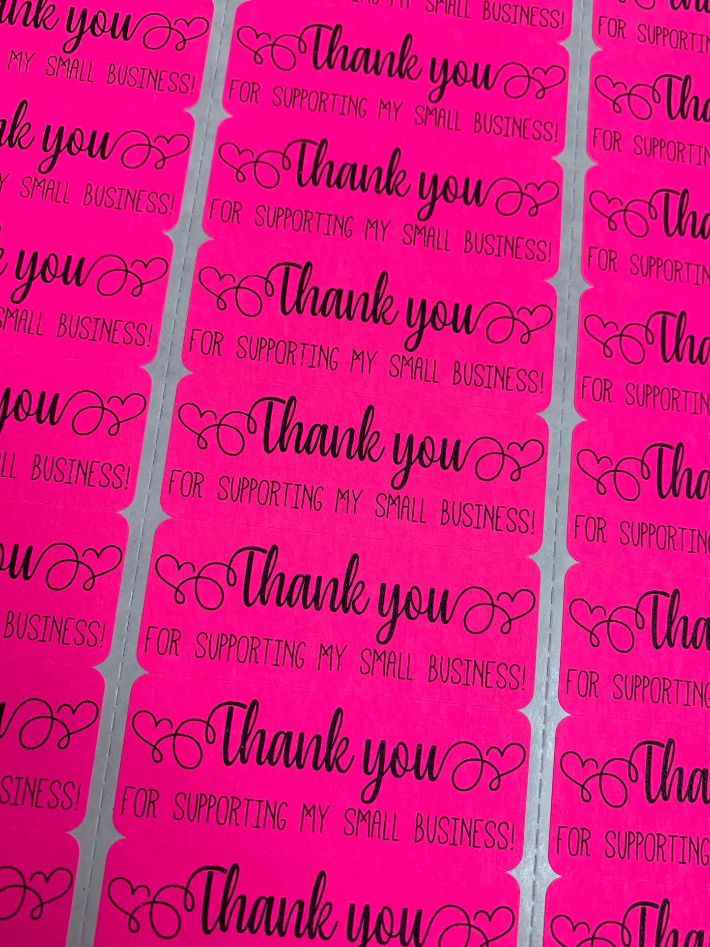 Thank you for supporting my small business stickers neon hot pink - 480+ CLOSEOUT