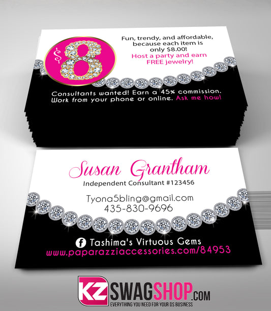 $8 Bling Jewelry Business Cards B&W Style 1