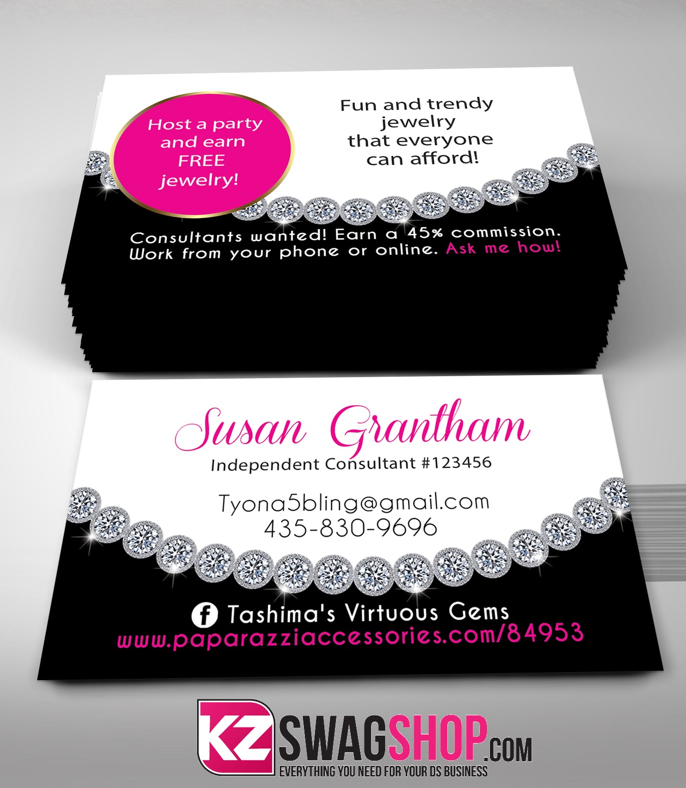 $8 Bling Jewelry Business Cards B&W Style 1