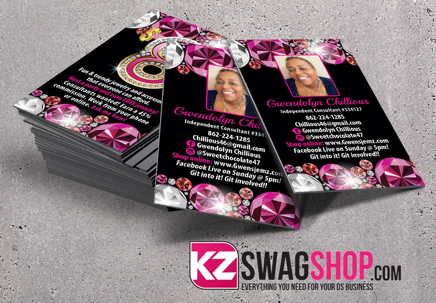 $8 Bling Jewelry Business Cards Style 20 - GEMZ