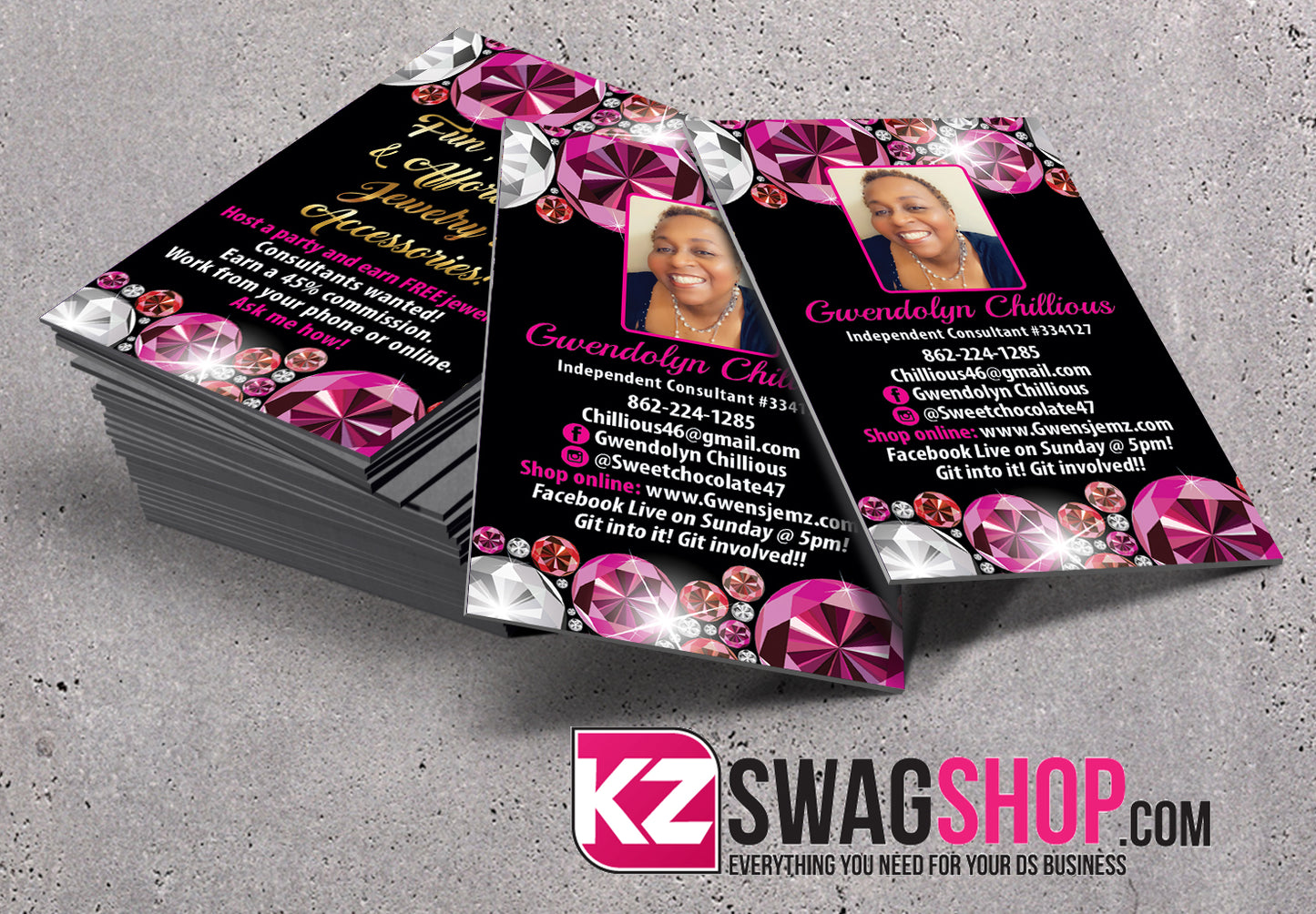$8 Bling Jewelry Business Cards Style 20 - GEMZ