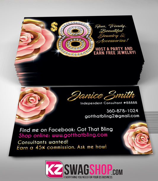 $8 Bling Jewelry Business Cards Style 30 - ROSEGOLD