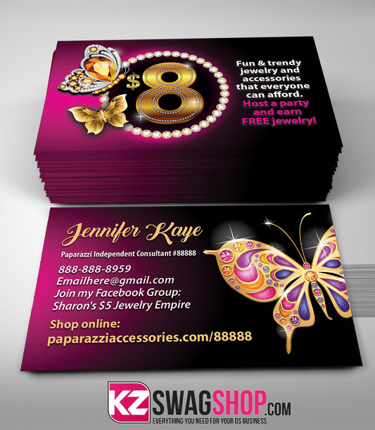 $8 Bling Jewelry Business Cards BEAUTIFLY style 1