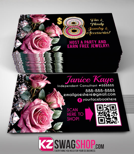 $8 Bling Jewelry Business Cards Style 54 with QR CODE