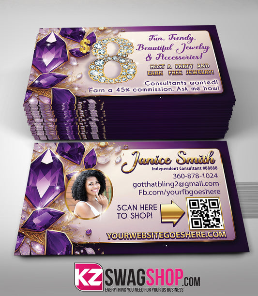$8 Bling Jewelry Business Cards - ROYAL - Style 1