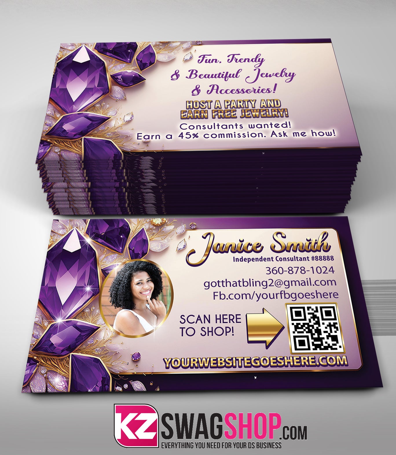 $8 Bling Jewelry Business Cards - ROYAL - Style 1