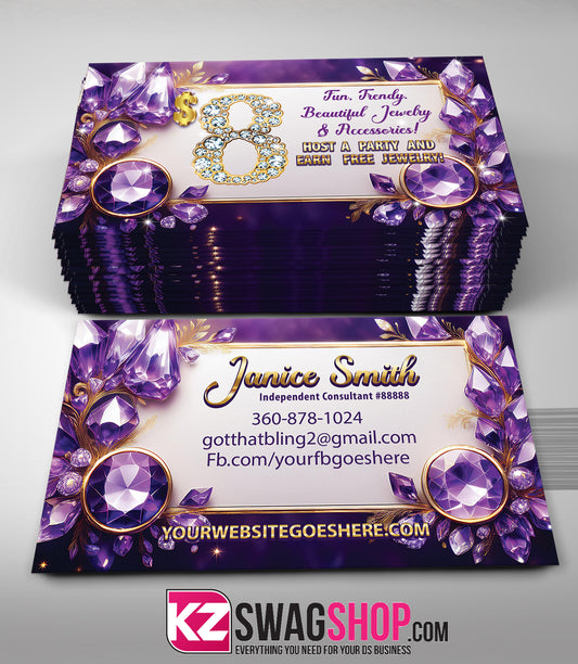 $8 Bling Jewelry Business Cards - ROYAL - Style 2
