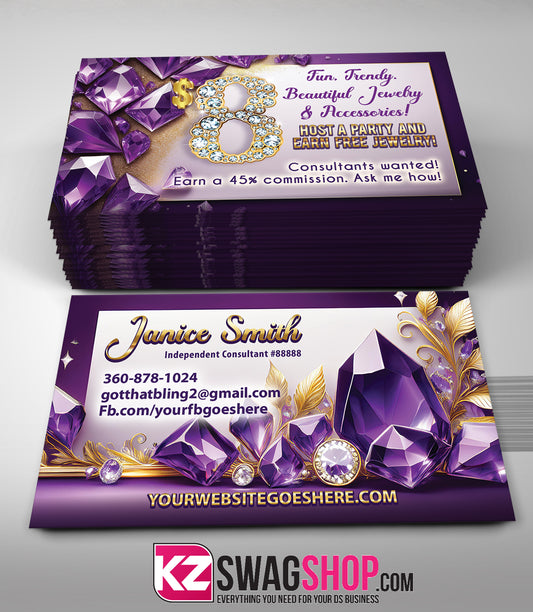 $8 Bling Jewelry Business Cards - ROYAL - Style 5