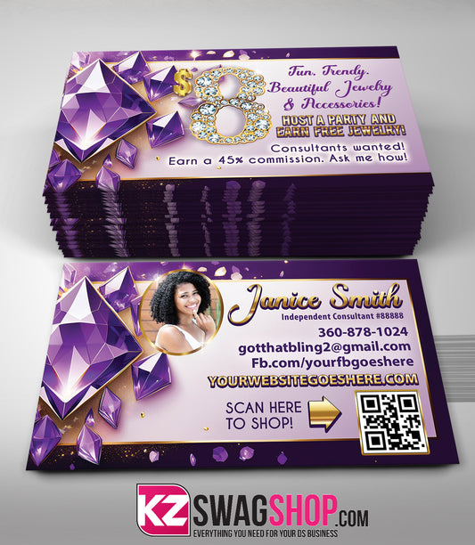$8 Bling Jewelry Business Cards - ROYAL - Style 6