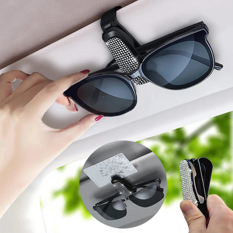 2PCS/Set Bling Rhinestone Sun Visor Glasses/Sunglasses Fastener Clip