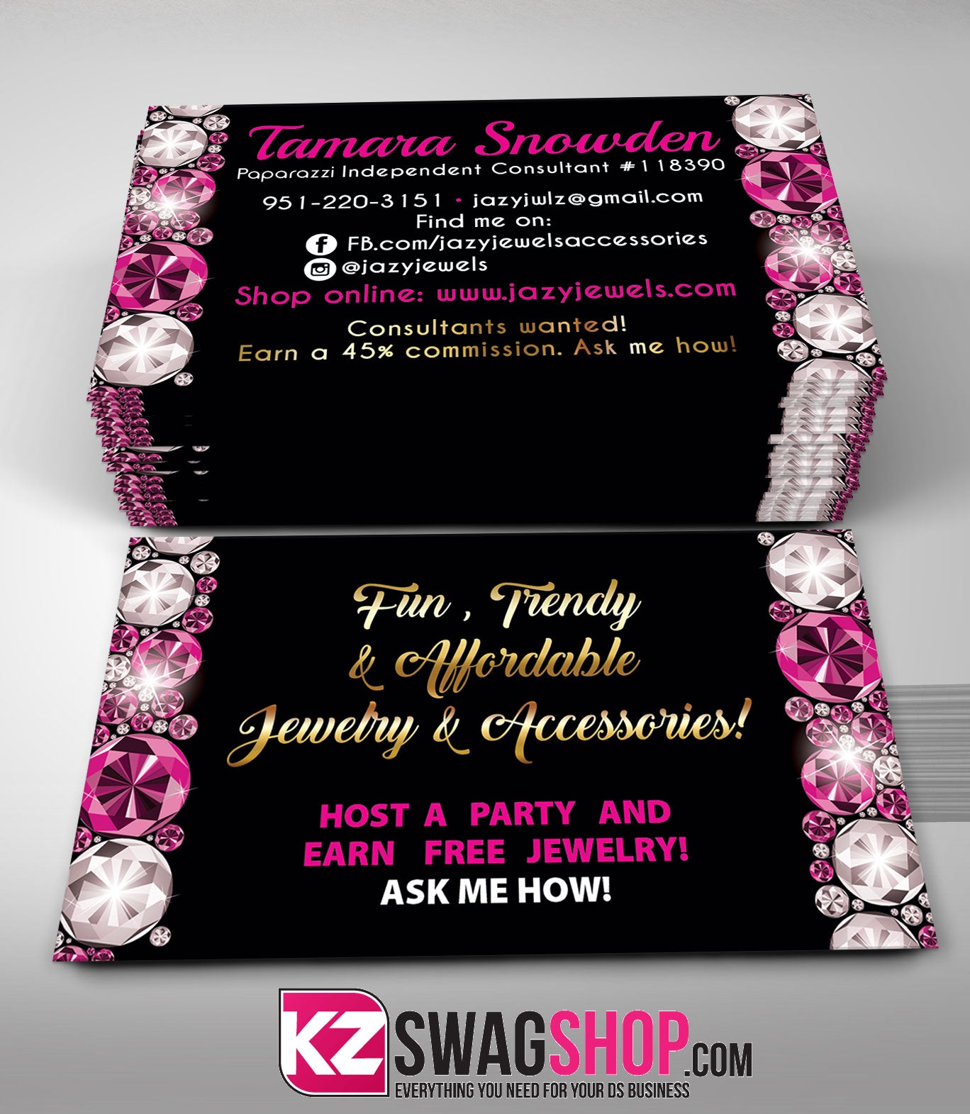 $8 Bling Jewelry Business Cards Style 13 - GEMZ