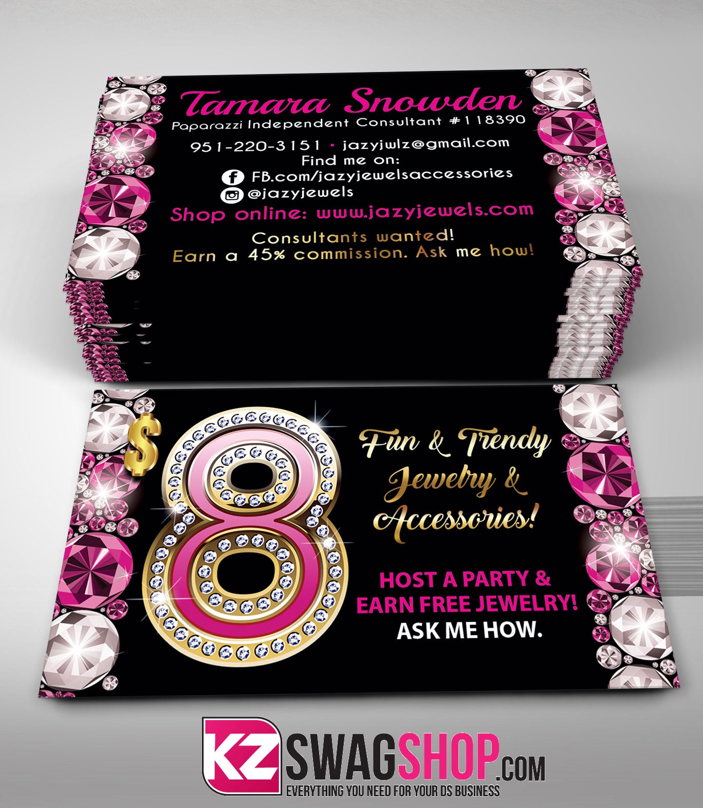 $8 Bling Jewelry Business Cards Style 13 - GEMZ