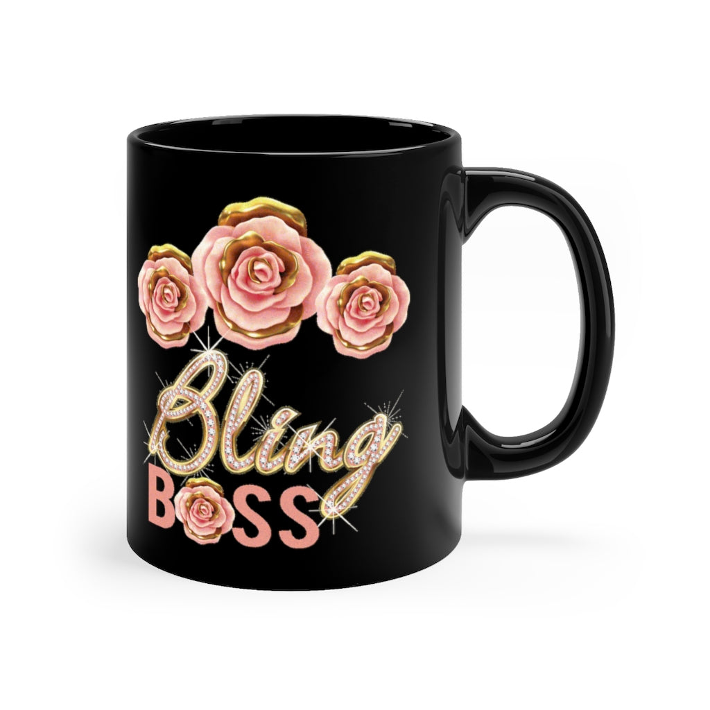 Bling Boss mug 11oz - Rose gold Roses