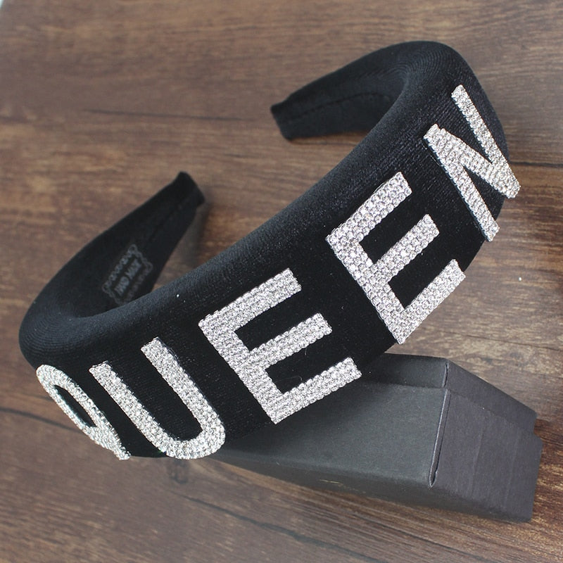 Luxury Queen Boss Boujee Fashion Full Crystal Rhinestone Padded Letter Headband for Women Shiny Filled Headband Accessories