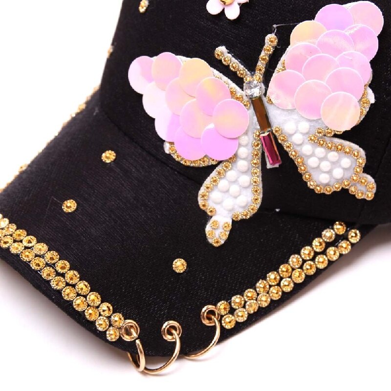 Bling Crystal Butterfly Hat Cotton Shiny Hats