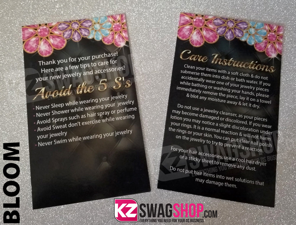 $5 Bling Jewelry Care Card Instructions - ALL DESIGNS - PERSONALIZED