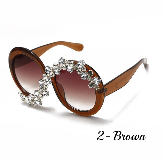 Bling Oversized Round Sunglasses with Rhinestone floral design -4 colors