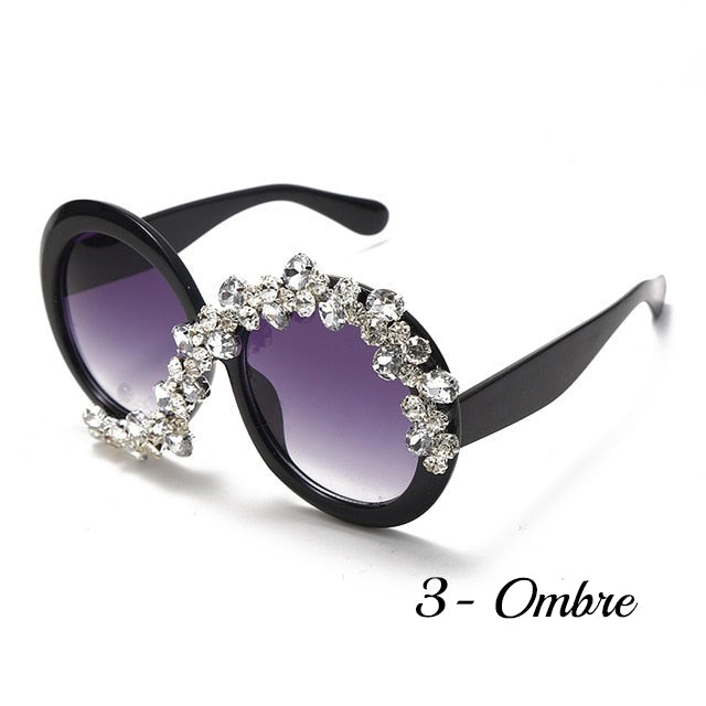 Bling Oversized Round Sunglasses with Rhinestone floral design -4 colors