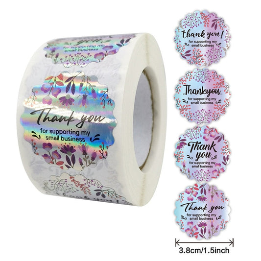 Bling holographic scalloped thank you stickers - 50