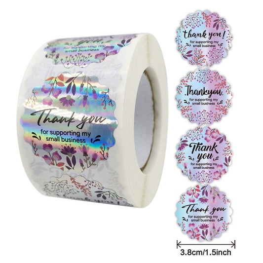 Bling holographic scalloped thank you stickers - 100