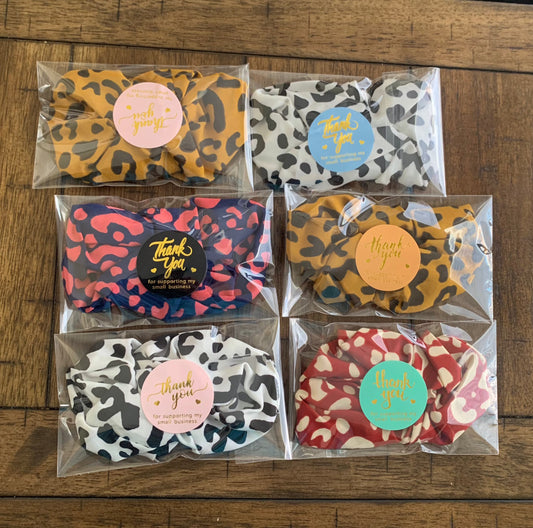 Assorted animal print scrunchies thank you gift - pack of 6