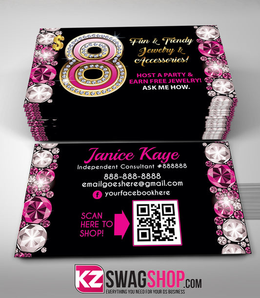 $8 Bling Jewelry Business Cards Style 47 with QR CODE