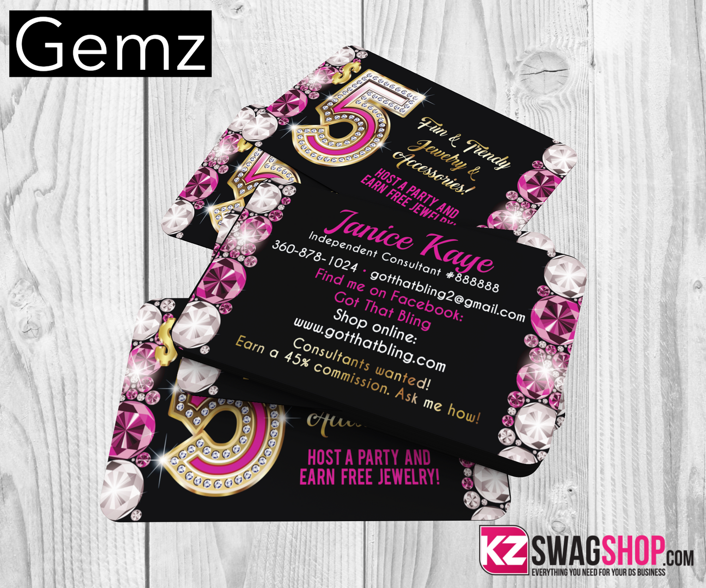 5 Bling Jewelry Digital Mock up Business Cards