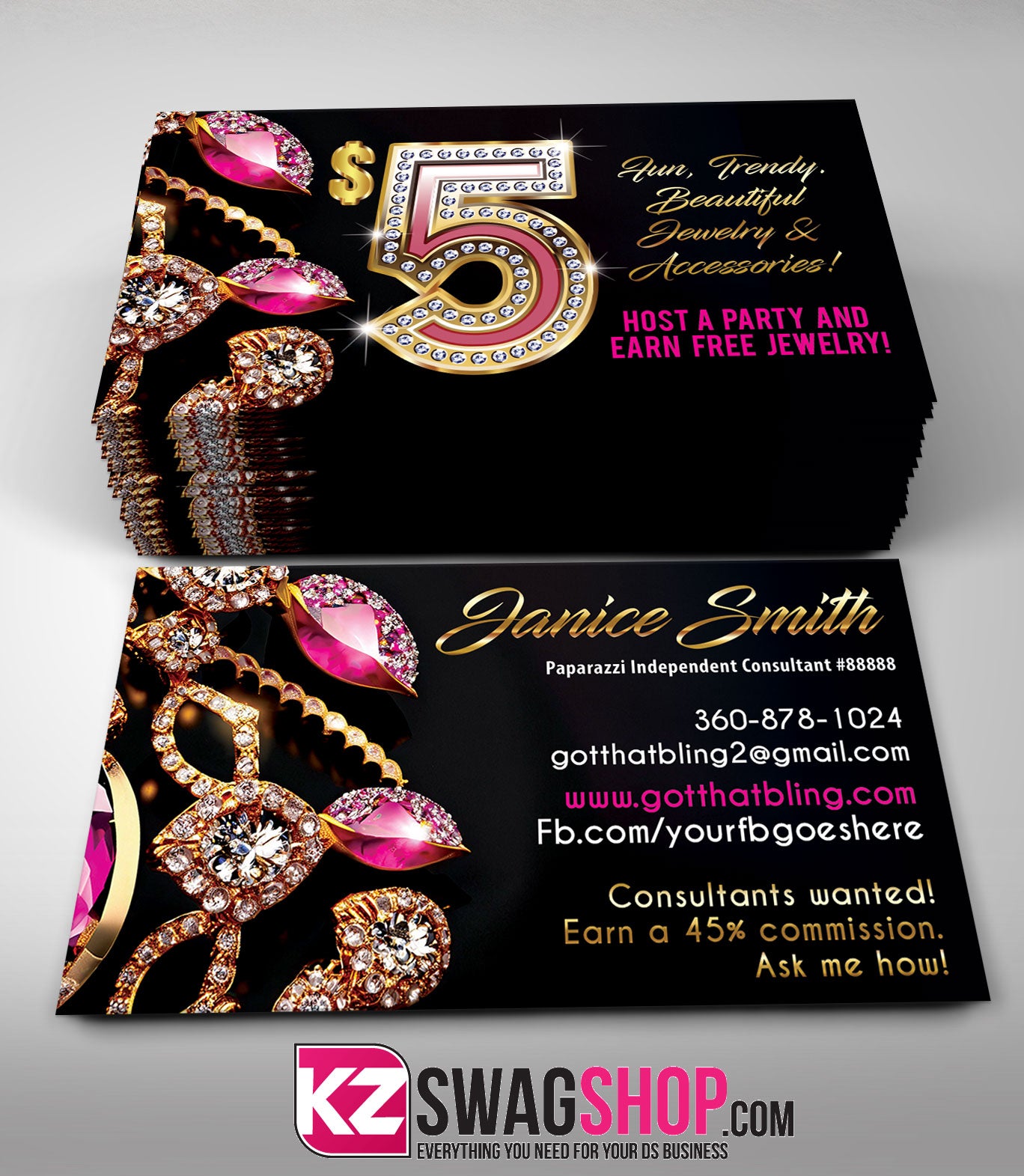 $5 Bling Jewelry Business Cards Style 42