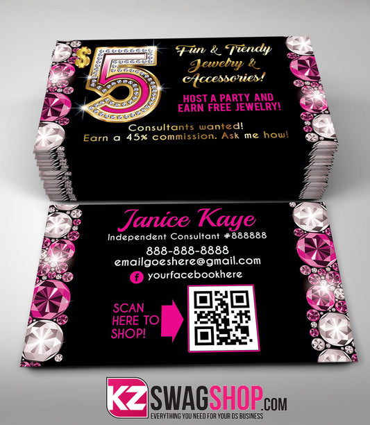 $5 Bling Jewelry Business Cards Style 47 with QR CODE