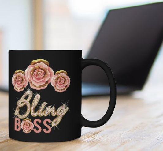 Bling Boss mug 11oz - Rose gold Roses