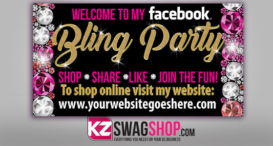 Bling Party! - 4x2 Facebook Party Horizontal Vinyl Banner - Gemz