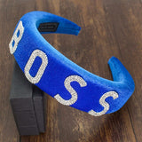 Luxury Queen Boss Boujee Fashion Full Crystal Rhinestone Padded Letter Headband for Women Shiny Filled Headband Accessories