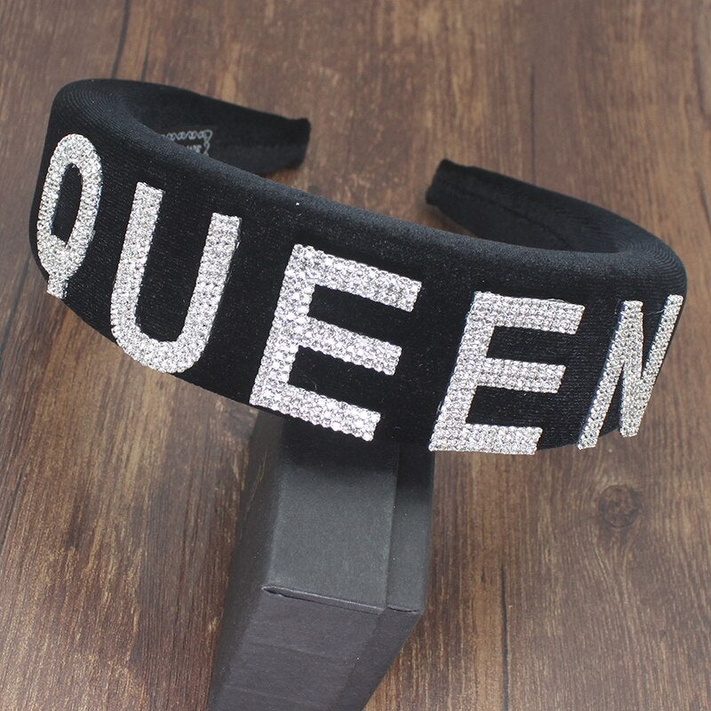 Luxury Queen Boss Boujee Fashion Full Crystal Rhinestone Padded Letter Headband for Women Shiny Filled Headband Accessories