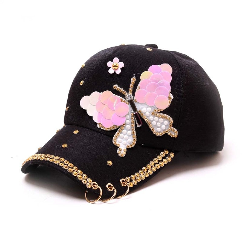 Bling Crystal Butterfly Hat Cotton Shiny Hats