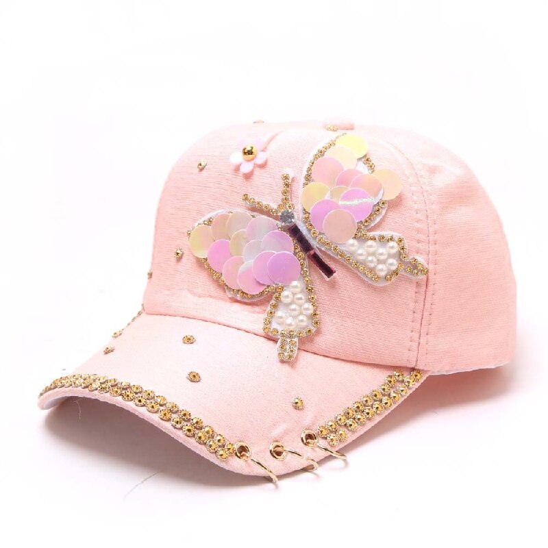 Bling Crystal Butterfly Hat Cotton Shiny Hats