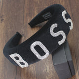 Luxury Queen Boss Boujee Fashion Full Crystal Rhinestone Padded Letter Headband for Women Shiny Filled Headband Accessories