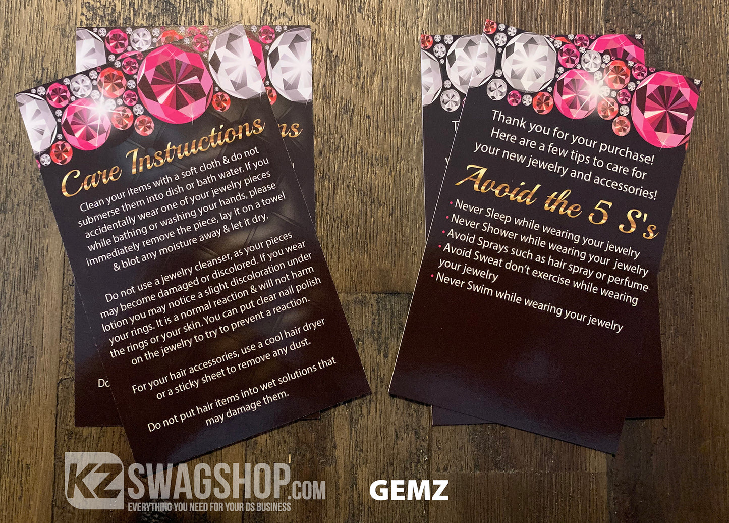 $5 Bling Jewelry Care Card Instructions - ALL DESIGNS - PERSONALIZED