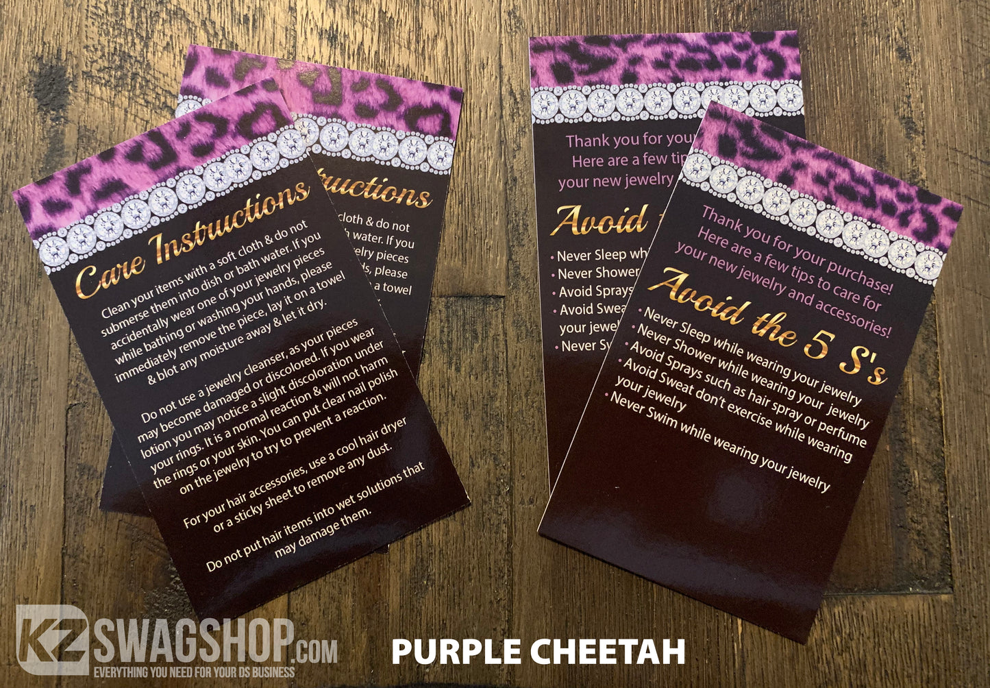 $5 Bling Jewelry Care Card Instructions - ALL DESIGNS - PERSONALIZED