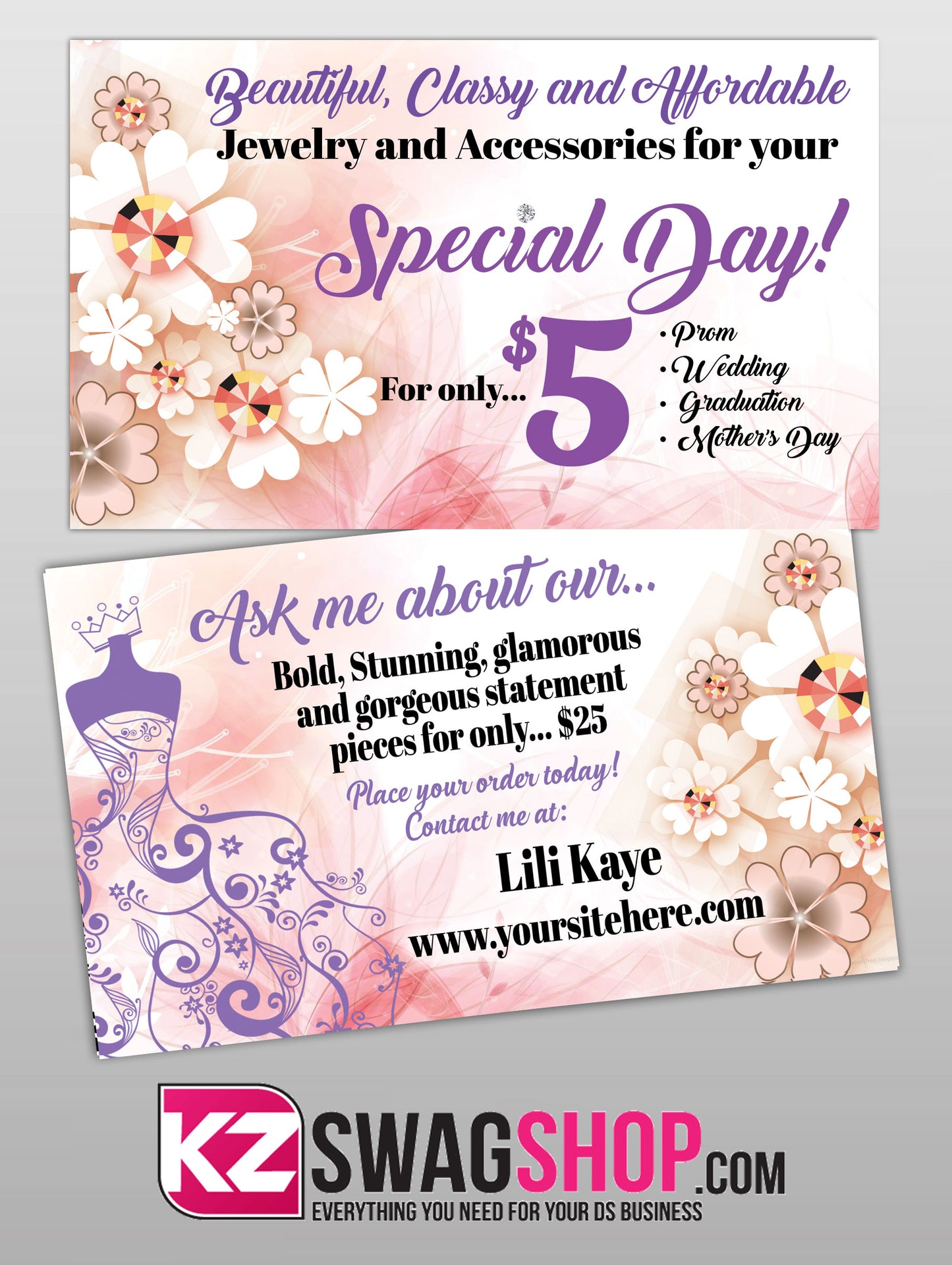 $5 Bling Spring Special Occasion 5x3 Blitz Cards 250 Personalized - PURPLE