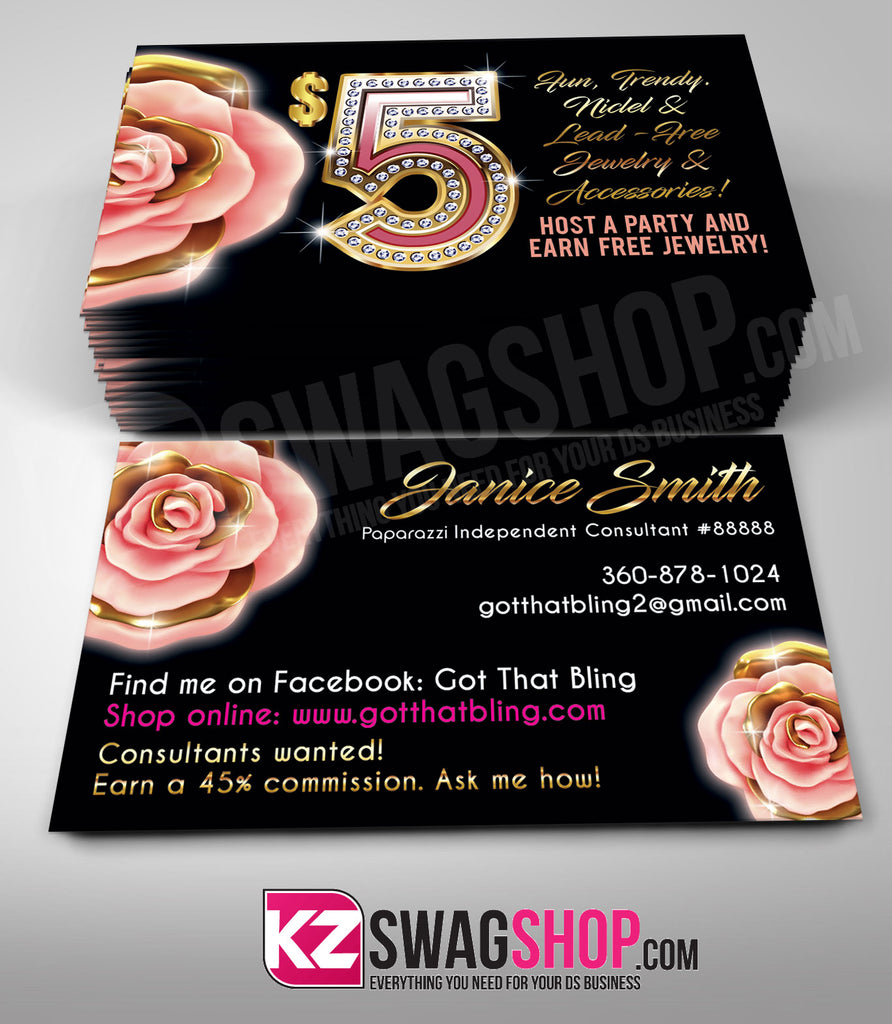 $5 Bling Jewelry Business Cards Style 30 - ROSEGOLD