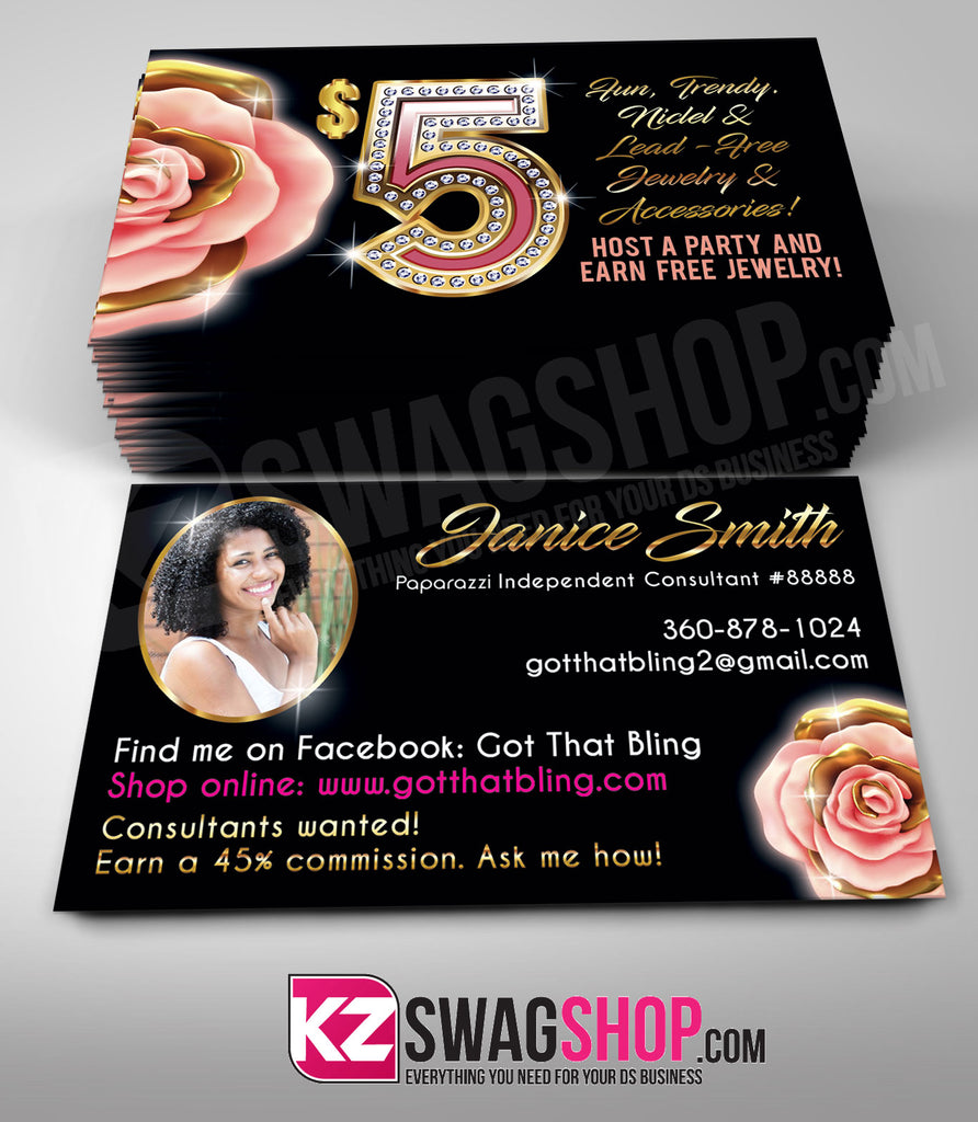 $5 Bling Jewelry Business Cards Style 31 - ROSEGOLD