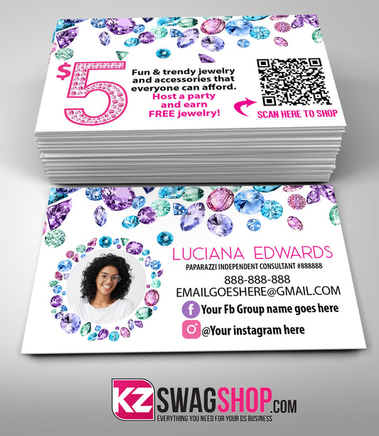$5 Bling Jewelry Business Cards Style 40 with QR CODE- JEWELS