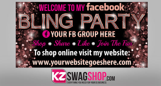 Bling Party! - 4x2 Facebook Party Horizontal Vinyl Banner - RoseGold