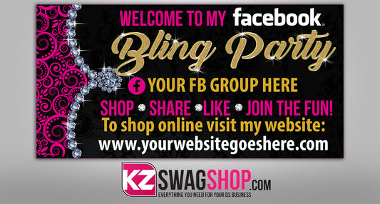 Bling Party! - 4x2 Facebook Party Horizontal Vinyl Banner - Glam