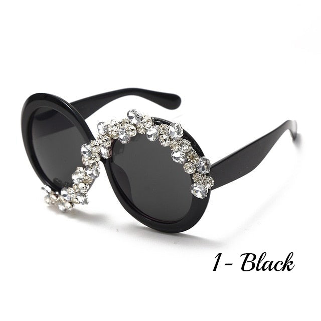 Bling Oversized Round Sunglasses with Rhinestone floral design -4 colors